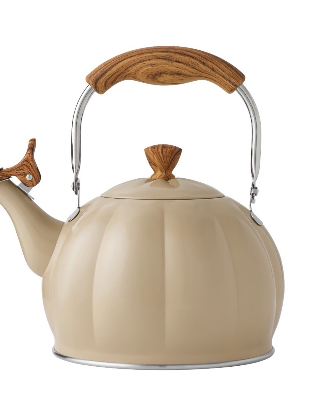 Pioneer Woman Pumpkin Whistling Tea Kettle with Wood-Style Handle